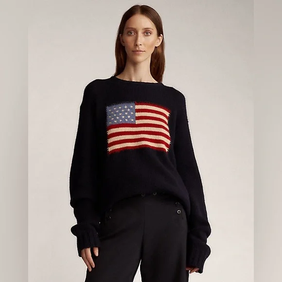 Ralph Lauren Women’s Collection Navy Cashmere Flag Sweater - Picture 1 of 5